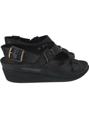 mephisto elka black leather wedge sandals size 40 / 10